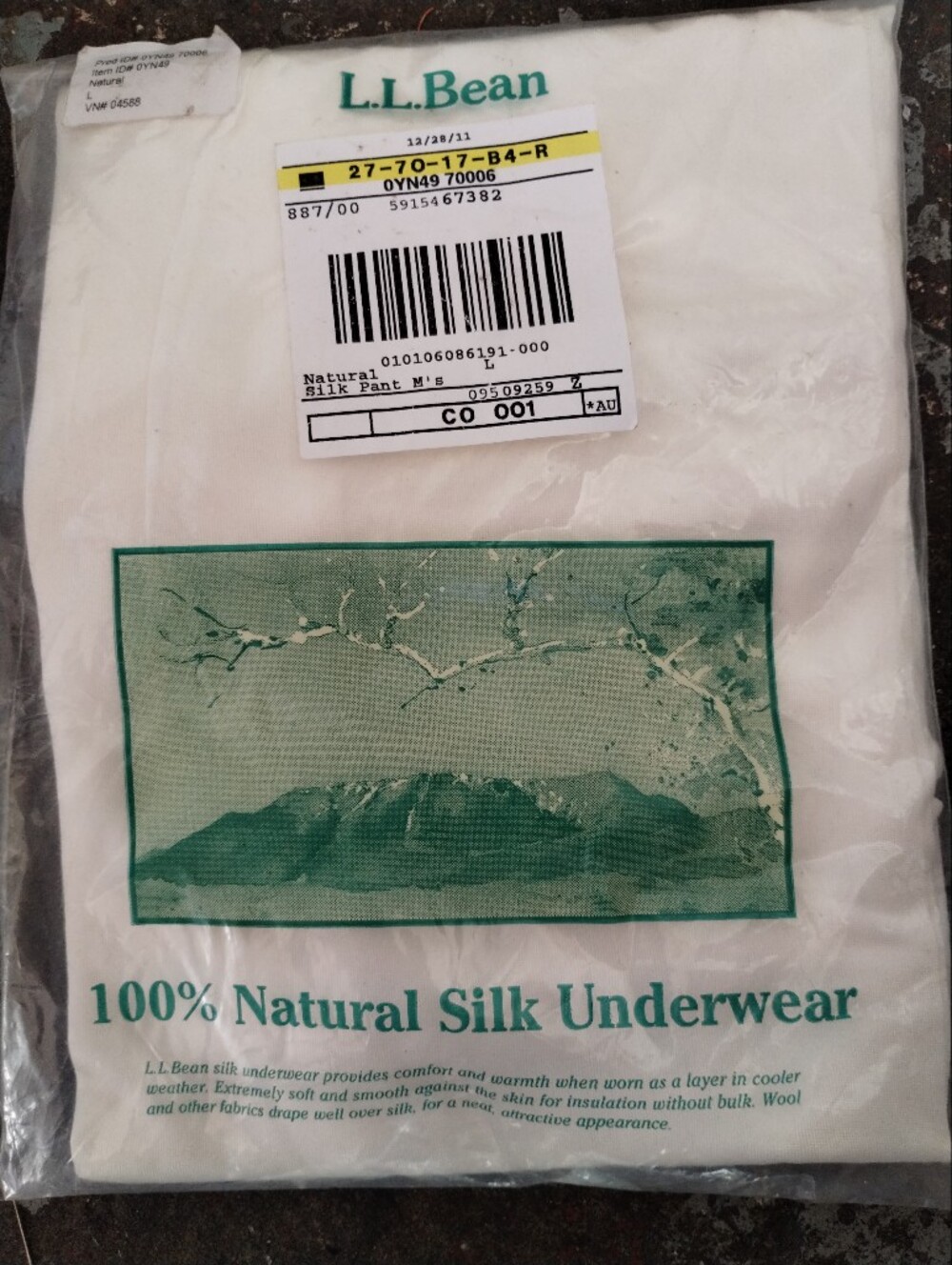 L.L Bean mens 100 % natural Silk underwear base layer pants size L DEADSTOCK NWT
